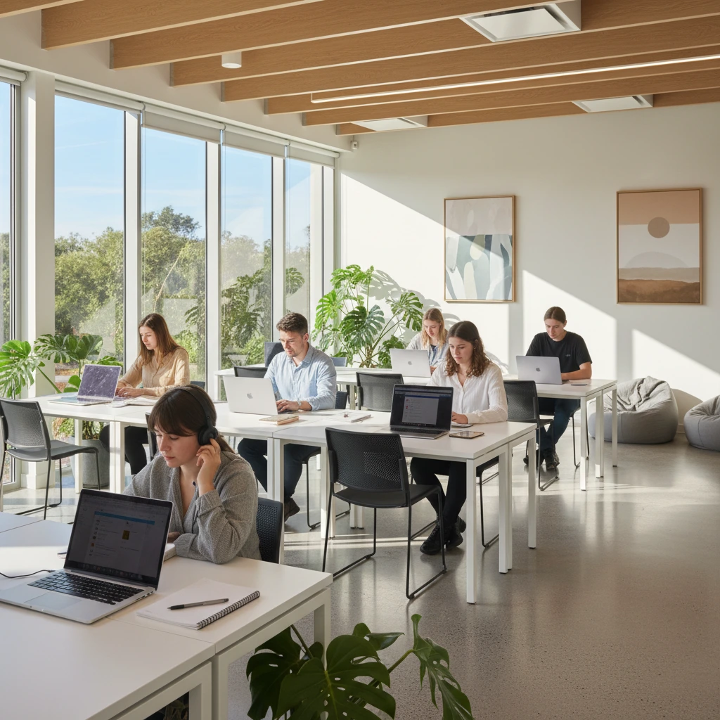 Modern learning space with students